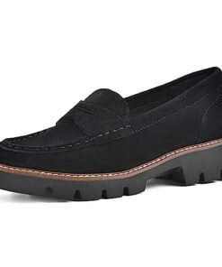 WHITE MOUNTAIN Women’s Shoes Gunner Penny Loafer, Black/Suede, 7 W