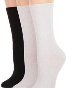 HUE womens Relaxed Top Crew Socks, 3 Pair Pack Casual Socks, White/Black Pk, One Size US
