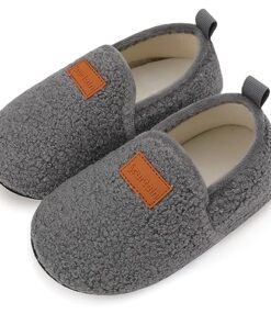 Scurtain Unisex Big Kids Slippers Little Kids Slippers Toddler Slippers Artificial Woolen Slippers for Big Boys Slippers Big Girls Slippers Slippers for big kids Dark Grey 1-1.5 Big Kid