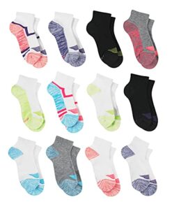 Hanes girls Cool Comfort Ankle Socks, 12-pair Pack fashion liner socks, Assorted, Medium US