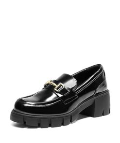 DREAM PAIRS Loafers for Women, Platform Chunky Loafers & Slip On Casual Shoes, Black-Pat, Size 7.5, SDLS2321W