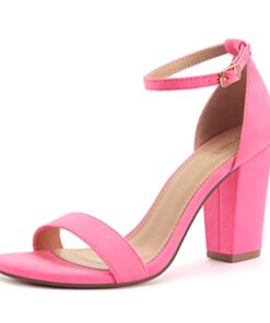 PARTY Women’s Chunky Heels Open Toe Ankle Strap 3 inch Heeled Sandals,Carrie-Pink Su-7.5