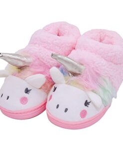 Elcssuy Cute Kids Unicorn Slippers for Girls Warm Soft Comfortable Plush Fleece Anti-slip House Shoes size3-4