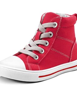 K KomForme Kids Sneakers for Boys and Girls Toddler Canvas High Top Walking Causal Shoes with Zipper Red