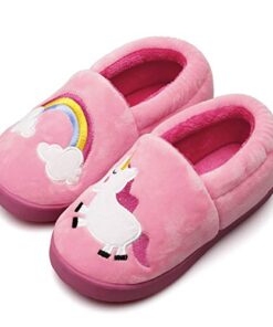 Plush Warm Slippers for Girls Boys Kids Toddlers Winter Fur Lined Indoor House Home Shoes 11-12 Little Kid