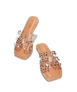 Cape Robbin Amisha Sandals Slides for Women, Studded Womens Mules Slip On Shoes – Clear Size 9