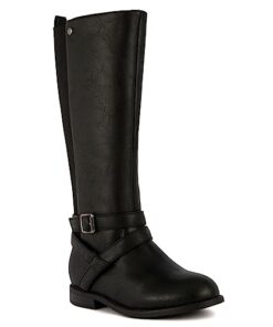 LONDON FOG Girls Brooke Knee High Fashion Boot Zip Up Boot With Fashion Buckle Black 4