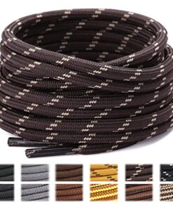 Stepace Round Shoelaces [2 Pairs] Heavy Duty Boot Shoe Laces for Hiking Work Boots Coffee Khaki-140(Dots)