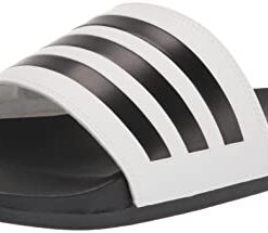 adidas Unisex Adilette Comfort Slides Sandal, White/Core Black/Core Black, 10 US Women