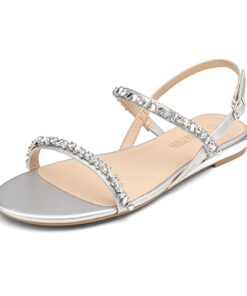 DREAM PAIRS Womens Sdfs2213w Cute Flats Sandal, Silver/Pu – 9