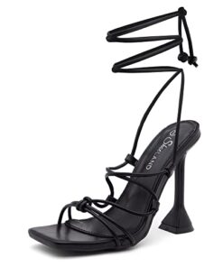 Shoe Land SL-Melody Women’s Square Toe Lace Up Party Shoes Stiletto Heeled Sandals 2302Black 10.0