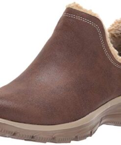 Skechers Women’s Easy Going-Buried-Scooped Collar Bootie with Faux Fur Trim Ankle Boot, Chocolate, 8 M US