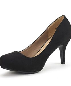 DREAM PAIRS Tiffany Womens Heels New Low Stiletto Round Toe Platform Pump Shoes, Black Suede – 9 (Platform Pumps Shoes)