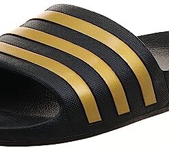 adidas unisex adult Adilette Aqua Slide Sandal, Core Black/Gold Metallic/Core Black, 7 Women Men US