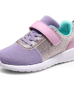 Harvest Land Toddler Glitter Tennis Shoes Slip On Boys Girls Sneakers Casual Running Shoes Woven Breathable with Soft Soled Sports Hook-Loop Outdoor Shoes, Purple-Pink, US3