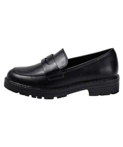 Kassie Daniela ~ Krystal-2 ~ Kid’s Slip On Loafers Round Toe Uniform Dress Church School Casual (Black PU, 2)