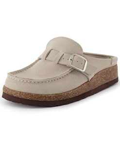 CUSHIONAIRE Women’s Hobby Genuine Leather Cork Footbed Clog with +Comfort, Stone 8.5