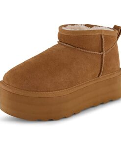 CUSHIONAIRE Women’s Hippy Genuine Suede pull on platform boot +Memory Foam, Chestnut 8