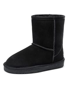 DREAM PAIRS Boys Girls Shorty-K Sand Sheepskin Fur Winter Snow Boots Black Size 1 Little Kid