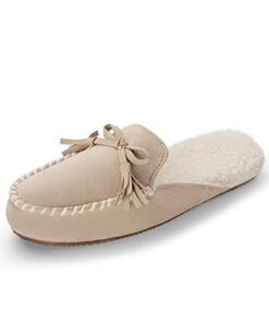 DREAM PAIRS Women’s Memory Foam Moccasin Cozy House Slippers with Fuzzy and Warm Sherpa Fleece Lining, Suede Ladies Slip-on Slippers Both for Indoor and Outdoor, Sand, Size 9, Sdsl223W