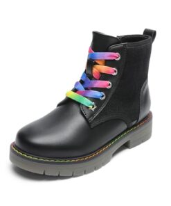 DREAM PAIRS Girls Boys Ankle Boots Side Zipper Combat Shoes with Interchangeable Lace Up SDBO2220K-1 Size 4 BLACK