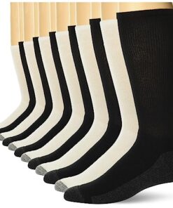 Hanes Men’s Max Cushioned Crew Socks, Moisture-Wicking with Odor Control, Multi-Pack, Black/White-12, 6-12