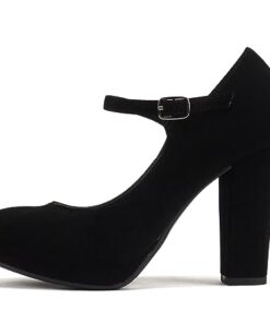 Soda “Ayden” ~ Women Mary Jane Ankle Strap Cushion High Heel Pump Shoe (Black Nubuck, us_Footwear_Size_System, Adult, Women, Numeric, Medium, Numeric_8)