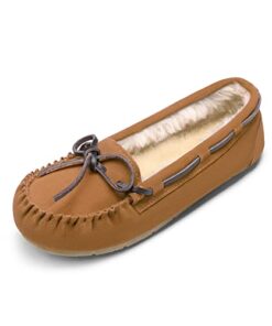 DREAM PAIRS Women’s Shozie-01 Faux Fur Cozy House Slippers Suede Leather Moccasin Shoes for Indoor and Outdoor WearTan, Size 7.5-8