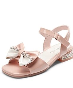 DREAM PAIRS Girls Sandals Fashion Bow Open Toe Low Heels Summer Dress Shoes SDSD2314K PINK Size13 Little Kid