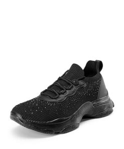 DREAM PAIRS Women’s Fashion Sneakers Lightweight Walking Slip on Tennis Platform Chunky Shoes, All Black-Crystal,Size 8, Sdfn2339W-1