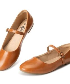 Trary Mary Jane Shoes Women, Women’s Flats, Ballet Flats for Women, Round Toe Brown Flats for Women, Women Shoes Dressy Casual, Ankle Strap Flats for Women, Dress Flats for Women, Brown Mary Janes