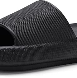WHITIN Pillow Slippers for Women Non Slip Cushioned Thick Sole Slides Size 7.5 8.5 Quick Drying Bathroom Sandals Ladies Open Toe Foam Black 39-40