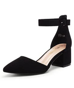 DREAM PAIRS Womens Chunky Closed Toe Low Block Heels Dress Pointed Toe Ankle Strap Wedding Pump Shoes, Black/Nubuck – 8.5 Wide (ANNEE-W)