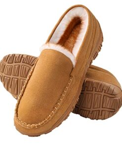 festooning Men’s Slippers Moccasins for Men Indoor Outdoor Slip-on House Slippers Indoor Outdoor Memory Foam Slippers Beige 11M