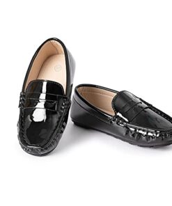 Miamooi Toddler Boys Girls Black Wedding Dress Shoes Little Kid Slip On Loafers School Uniform Moccasins Walking Shoe