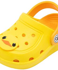 dripdrop Girls Comfort Clogs Kids Slip On Garden Shoes Boys Lightweight Beach Pool Slide Sandals Shower Slipper, Yellow Duck, 7 Toddler