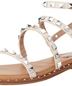 Steve Madden Womens Sandals Travel Bone Ankle Strap Embellished Flat Sandals Sandals (Bone, 7)