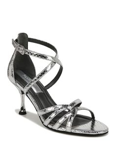 Franco Sarto Women’s Rika Strappy Heeled Dress Sandals, Silver Metallic Snake, 8.5