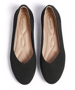 Semwiss Round Toe Flats for Women Dressy Comfortable, Knit Ballet Flat Shoes Casual Shoes Walking Flats Office Shoes Black Size 10.5