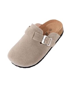 dubuto Kids Boston Cork Clogs for Boys Girls Dupes Slip-on Potato Shoes Footbed Cork Clogs and Mules Toddler Little Kids Baby Cute House Slippers for Indoor Outdoor Apricot