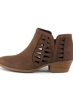 Soda CHANCE Womens Perforated Cut Out Stacked Block Heel Ankle Booties (Brown, numeric_7)