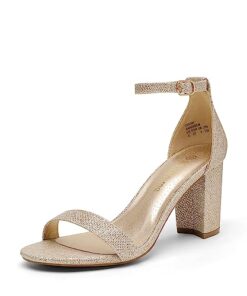 DREAM PAIRS Womens Chunk Low Heel Pump Sandal Gold Glitter – 5.5