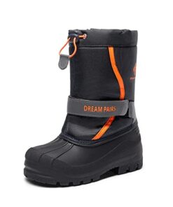 DREAM PAIRS Big Kid Kamick Navy Grey Orange Mid Calf Waterproof Winter Snow Boots Size 4 M US Big Kid