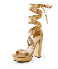 DREAM PAIRS High Chunky Block Platform Heels for Women Strappy Gladiator Sexy Open Toe Dressy Sandals SDHS2205W Gold 8.5