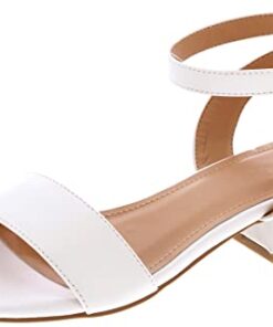 TruFox Open Toe Ankle Strap Low Block Heel Dress Sandal, White, 9