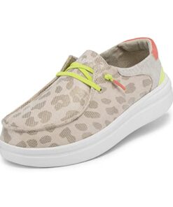 Hey Dude Women’s Wendy Rise Leopard Neon Beige Size 7 | Women’s Shoes | Women’s Lace Up Loafers | Comfortable & Light-Weight