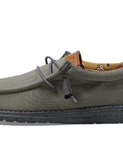 Hey Dude Men’s Wally Washed Canvas Charcoal Size 12 | Men’s Shoes | Men’s Slip-on Loafers | Comfortable & Light-Weight