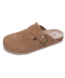 TF STAR Unisex Boston Soft Footbed Clog Cow Suede Leather Clogs, Cork Clogs Shoes for Women Men Tan