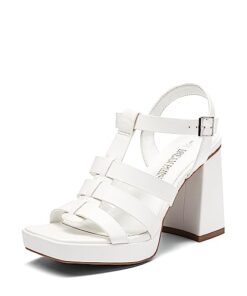 DREAM PAIRS Women’s Gladiator Sandals Platform Chunky Heels Sandals, Y2K Strappy Block Heeled Sandals with Adjustable Ankle Strap, Open Square Toe Fisherman T-Strap WHITE, Size 9, SDHS2372W