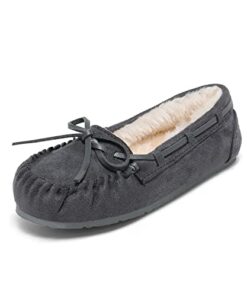 DREAM PAIRS Boys Girls KSL211 Slippers Faux Fur Indoor Outdoor Moccasin Kids House Shoes Size 3 Grey